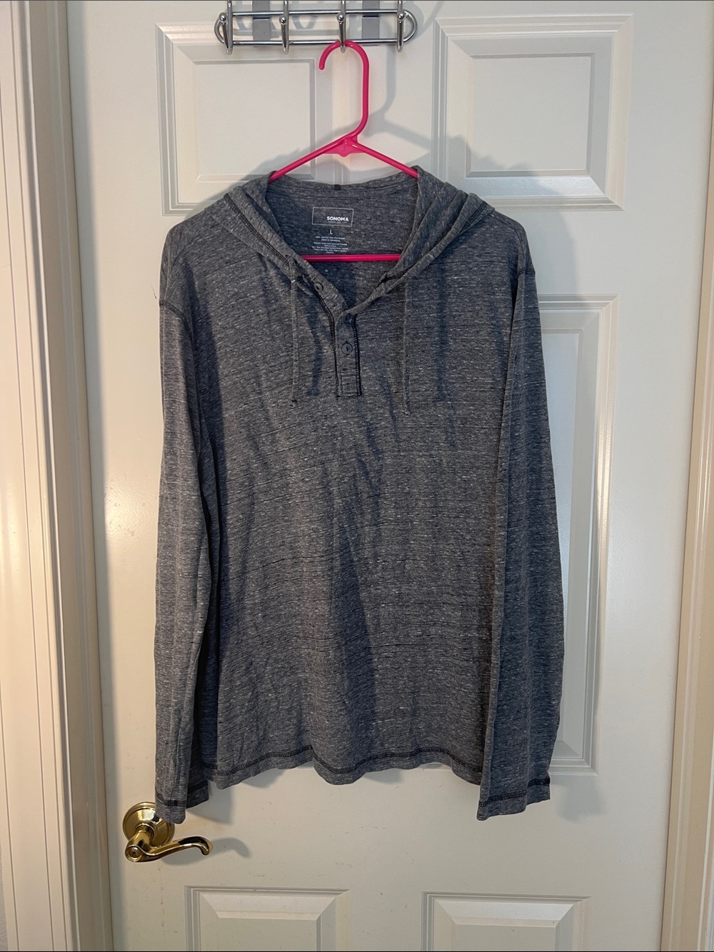 Sonoma Men's Gray Hooded Henley Crewneck Sweater